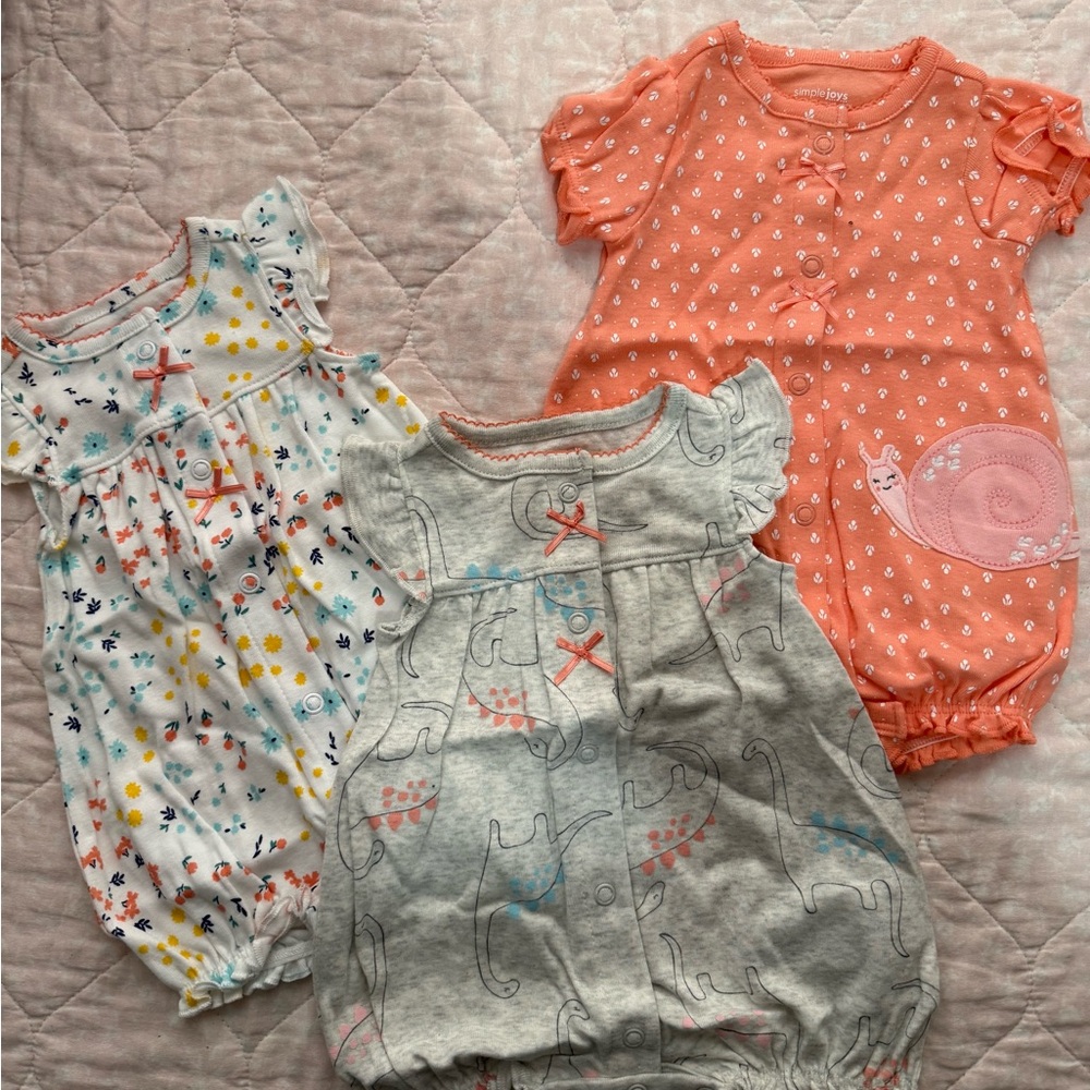 Adorable Baby Romper Set - Coral, Gray, and Multicolor